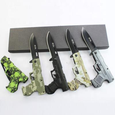 China 8 Inch High Quality Stainless Steel Gun Camping Knife Shaped Fold Hunting Outdoor Military Knife for sale