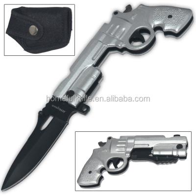 China Camping Knife Gun Shaped Aluminum Aid Opening Knife Handle for sale