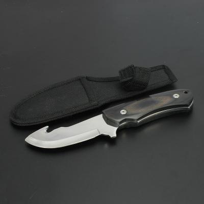 China 8.2 Inch Slide Open Black Pakka Handle Stainless Steel Wood Fixed Blade Hunting Outdoor Knife And Nylon Pocket for sale