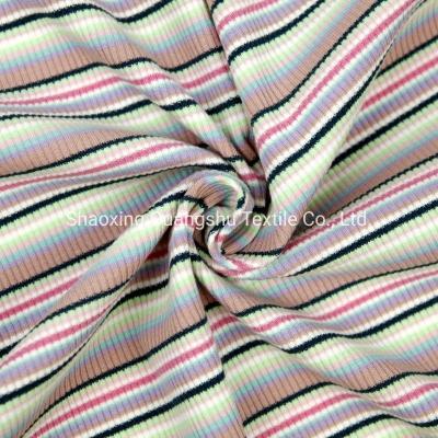 China Auto Stripes 2X2 Yarn Dyed Cotton Spandex Rib Fabric for sale