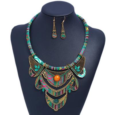 China Environmentally Friendly Retro Popular Ethnic Tribal Jewelry Woman Necklace Earring Set New Design Colorful Necklace for sale