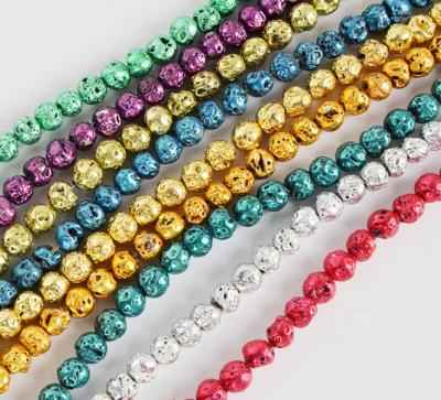 China Decoration 6mm Plated Colorful Good Quality Natural Stone Volcanic Stone Beads For DIY Jewelry Making for sale