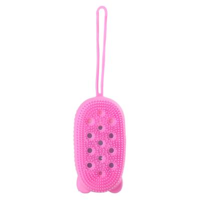 China EXFOLIATE Bubble Scrubbing Built-in Mite Removal Soap Double Sided Silicone Bath Brush for sale