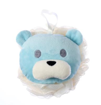 China EXFOLIATE Blue Bear Bubble Body Scrubber Animal Comfy Shower Mesh Ball For Bath Tub for sale