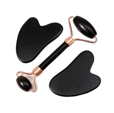 China Face Lift Massage Jade Roller Gua Sha Face Black Natural Stone Tools for sale