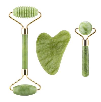 China Natural Stone Massage Jade Roller Gua Sha Body Face Lift Factory 3 Set for sale