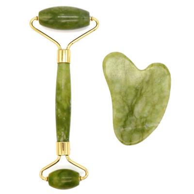 China Natural Jade Roller Massager Set For Body Of Face Lift Green Facial Massage GUA SHA Stone for sale