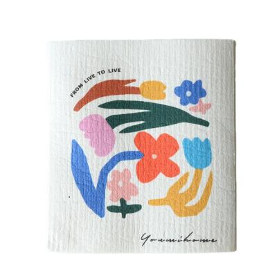 China White Printed Plate Stocked Cellulose Sponge Cloth For Kitchen for sale