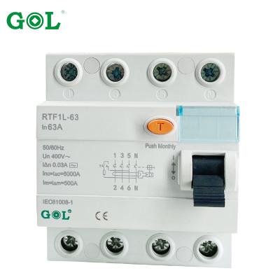 China 4P 30ma rccb circuit breaker earth protection leakage switches GA20L-4P for sale