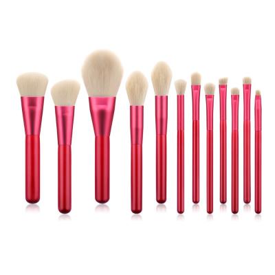 China Angular Blush Good Quality 12pcs Makeup Brush Travel Set Red Makeup Brushes Logo Custom Makeup Brush Set for sale