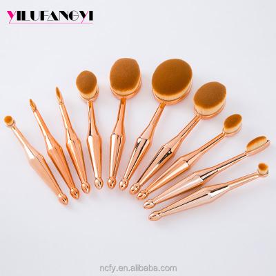 China Eclectic Plated With Gold Color FY076 High Quality 10PCS Make Up Brush Oval Toothbrush Rose Gold Makeup Brushes for sale