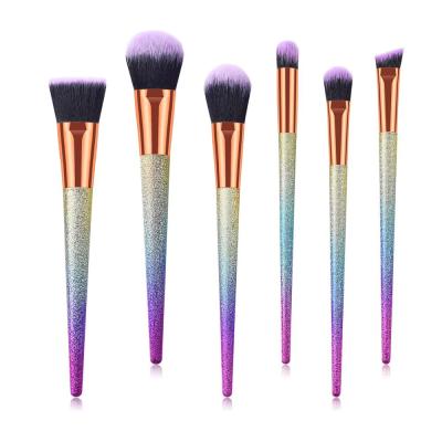 China Angular Blush Wholesale 6 Pcs Rainbow Makeup Brush for sale