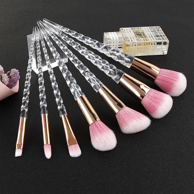 China Angular Blush Cosmetic Tools 7pcs Spiral Transparent Crystal Handle Makeup Brush Set for sale