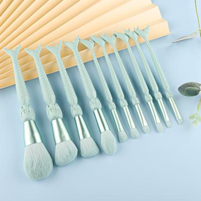 China Angular Blush New Arrival 10pcs Mermaid Brush Color Mermaid Fishtail Makeup Brush Set Beige for sale