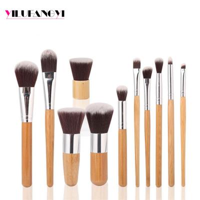 China Angular blush 11pcs custom private logo offered by kabuki cheap synthetic base makeup bamboo brush set for sale