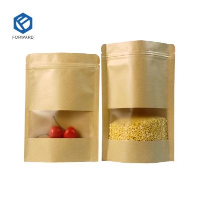 China Recyclable Brown Kraft Zip Lock And White Kraft Craft Paper Stand Up Pouches Food Packaging Zipper Bags With Window for sale