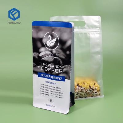 China Wholesale 500g Custom Recyclable Printed Black Side Up Pouch Holder With Valve Zipper Block Flat Bottom For Coffee Packaging for sale