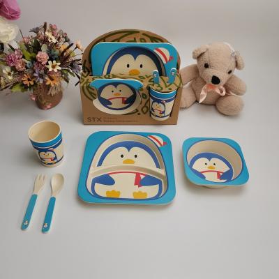 China Best Sustainable Sell 5 In 1 Sets Of Fiber Baby Items Bamboo Dinner Table For Kids for sale