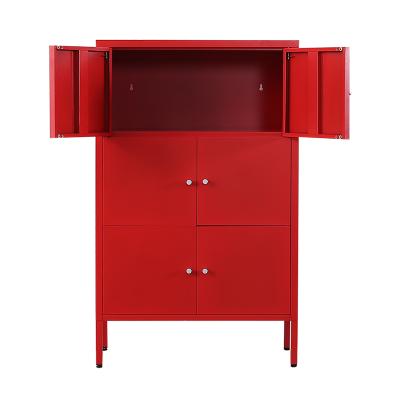 China Knock Down 6 Doors Design Red Color Small Living Room Wall Metal Storage Cabinet Kids Clothes for sale