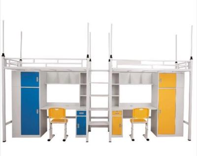 China Modern Iron Double Decker Metal Steel Pipe Bunk Student Building Sturdy Steel Double Bunk Bed School Dorm Bed for sale