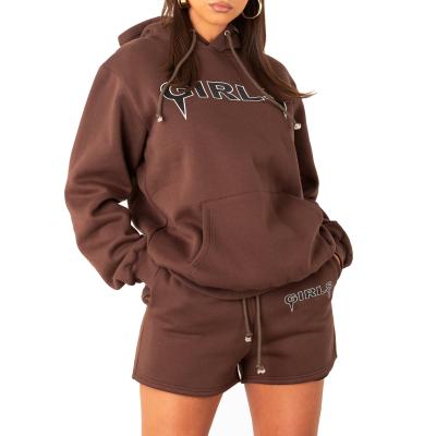 China Custom Made Terry French Women Logo Breathable Tracksuit Loose Fitted Active Women's Hoodie With Shorts for sale