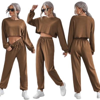 China Breathable Streetwear Fashion Jogger Pant Sets Female Long Sleeve Sweatshirt Sets Women 2 Piece Crop Top Sweatsuits Set for sale