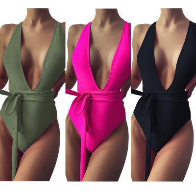 China Removable Padded Backless V Neck Cavity Bandage One Piece Swimsuit Swimsuits For Women 2021 for sale