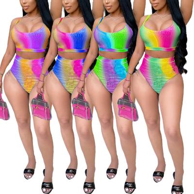 China 2021 Gradient Color Removable Padded Swimsuit For Ladies Two Piece Swimsuit High Waist Cut Lift Up Women Swimwear for sale