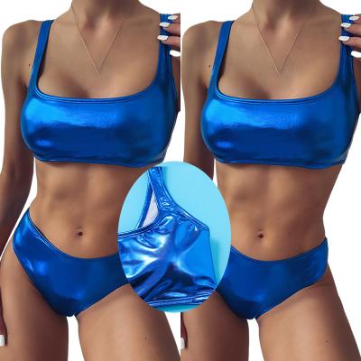 China Lift Up 2021 Removable Padded PU Leather Swimsuit Female Swimwear Women Swimsuit Women Printed Bikini Swimwear for sale