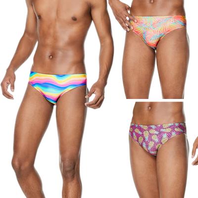 China Antibacterial OEM Custom Design Printing Unique One Sided Pattern Sublimation Mens Swimwear for sale