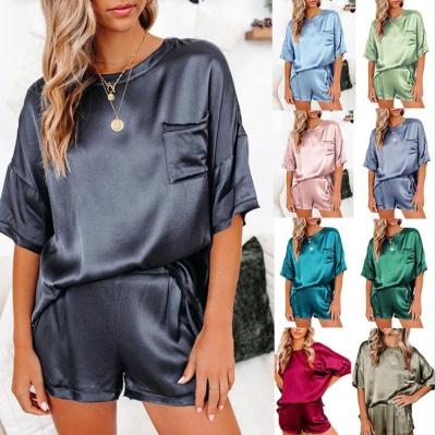 China Plus Size New 2022 Solid Color Shoulder Sleeve Shorts Pajama Sets For Women 2022 Drop Shoulder Home Set Comfortable for sale