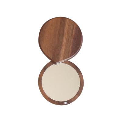 China Two Use Customizable Acceptable Customizable Small Mini Walnut Samll Quantity Brown Makeup Mirror for sale