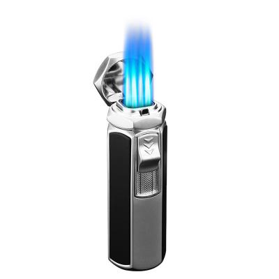 China Windproof Inflatable Jet Gas Butane Torch Lighter Metal Blue Flame Cigar Cigarette Lighter Spray Gun Minimalist Tobacco Lighter for sale