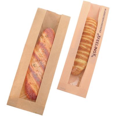 China Recycled Materials Long Baguette Bread Paper Bag With Clear Window for sale