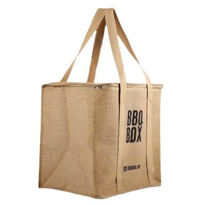 China Reusable Manufacturer Order Printed Logo Jute Hand-Coated Cotton And Linen Bags For Outdoor BBQ Insulation Bags for sale