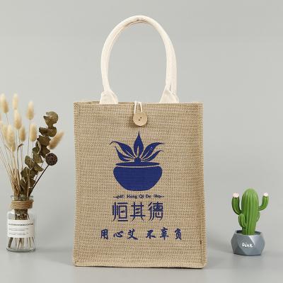 China Custom Printed Reusable Reusable Burlap Handbag Eco Shopping Jute Tote Bag for sale