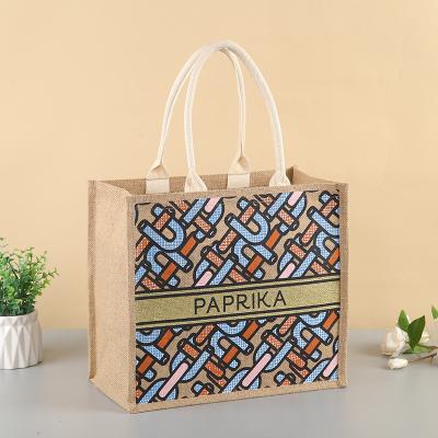 China Custom Reusable Logo Silk Screen Printing Jute Reusable Shopping Tote Bag for sale