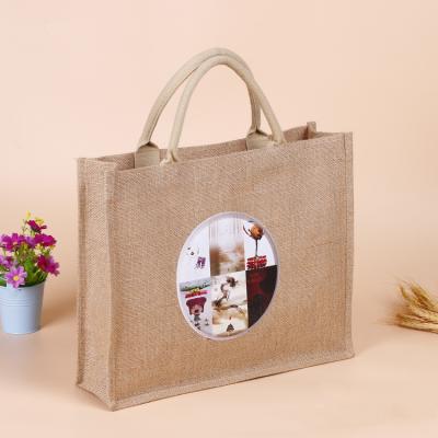 China Custom Promotional Jute Reusable Natural Fabric Color Heat Transfer Packaging Jute or Silk Screen Printing Shopping Bag for sale