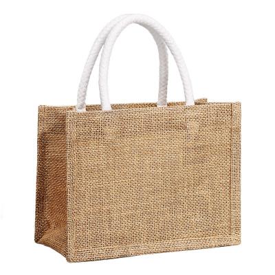 China Customized Fabrics Good Quality Reusable Durable Logo Jute Tote Bag Plain Linen Shopping for sale