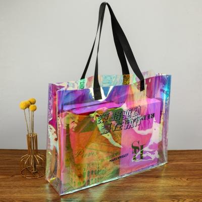 China Recyclable Wholesale Custom Fashion Logo Laser Beach Holographic PVC Women Shoulder Shopping Tote Bag for sale