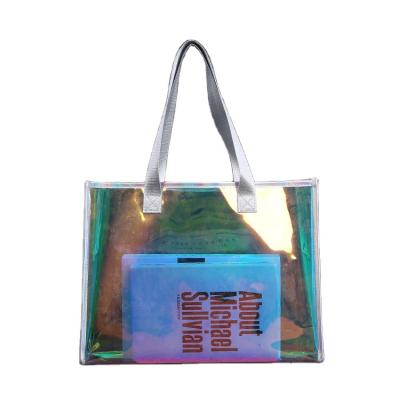 China Logo Customized Waterproof Neon Beach Holographic Wholesale PVC Tote Bag Laser Recyclable Large Shopping Bag for sale