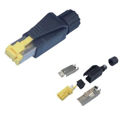 China Automotive industrial straight degree 180 type CAT5e CAT6 RJ45 plug connector with male plug and 4pin 8pin plugs. for sale