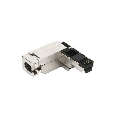 China Field-mountable Industrial Ethernet RJ45 90 degree waterproof industrial network 4pin connector and sockets right angle plugs. for sale