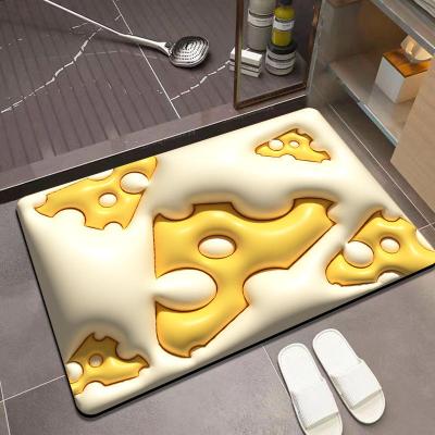 China 2023 Hot Selling Viable Creative 3D Printed Soft Quick Dry Flower Non-slip Floor Mat Soft Diatom Cheese For Bathroom Washr for sale