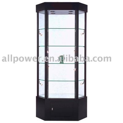 China Free Standing Lighted Glass Cabinet Racks , Metaic Frames Glass Exhibition Display Cabinet for sale