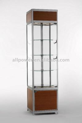 China Free Standing Tower Display Shelves Rotating Display, Aluminum Profiles, Melamine Faced Panel, Tempered Glass, Halogen Lights for sale