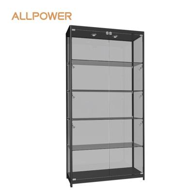 China ALLPOWER Eco-friendly Custom Wood Wall Shelves Cosmetic Glass Display Cabinet and Makeup Display Wall for sale