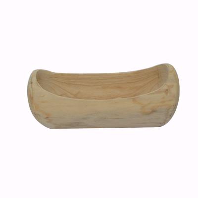 China Traditional Oval Wooden Decorative Tray For Home Decor Hot Sale Handmade Wooden Planter Hand Carved Dough Wood Pot for sale