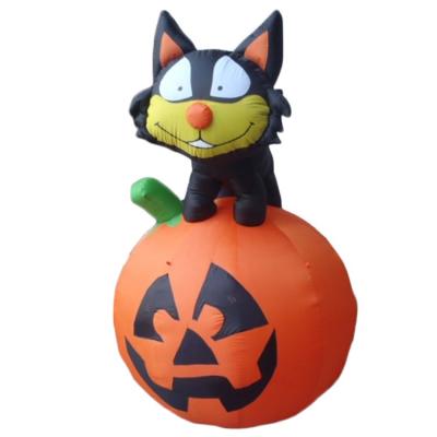 China Oxford Cloth Inflatable Halloween Black Cat With Pumpkin Decoration for sale