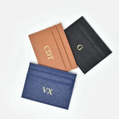 China 100% Eco-friendly Custom Mini Wallet Saffiano Logo Credit Card Holder PU RFID ID Card Holder Slim Wallets for sale